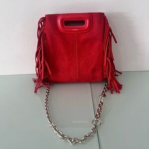 MAJE Mini M Red Fringe Handbag Shoulder Crossbody Bag Suede